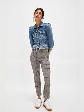 Free People Molly Slim Fit High-Rise Pant Neutral Combo Winsor Plaid 10 Crop